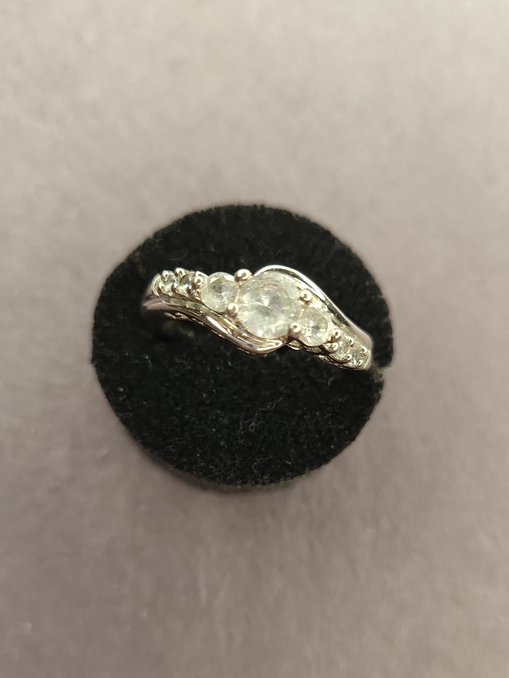 Sterling Silver Three-Stone Clear Crystal Ring